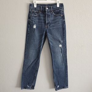 Gap Womens Cheeky Straight Dark Blue Distressed Denim Jeans Size 0/25